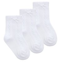 44B964: Baby Girls 3 Pack Cable/ Bow Socks- White